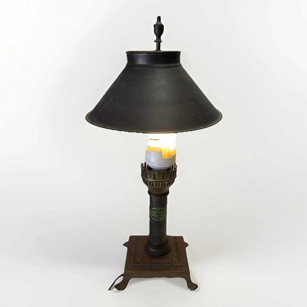 Vintage Paris Istanbul Orient Express Brass Clawfoot Adjustable Table Lamp